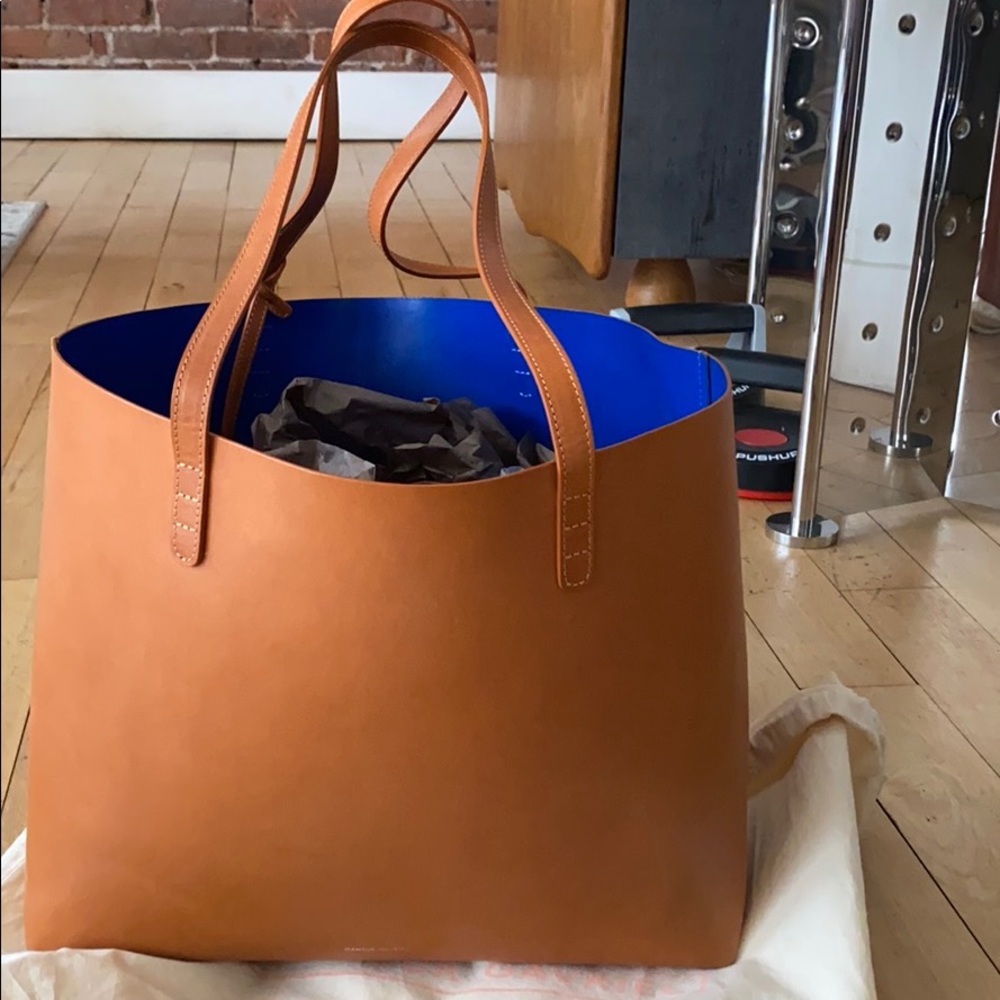 Mansur Gavriel Large Tote Cammello/Royal blue - Picture 5 of 16